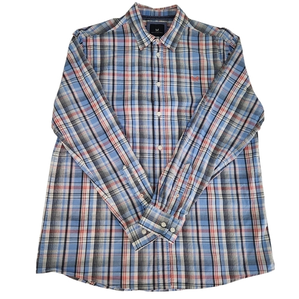 CREW CLOTHING COMPANY Blue Check Plaid Cotton Button Down Shirt long sleeve l